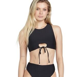 Womens Volcom Simply Seamless High Crop Swim Top Size Medium